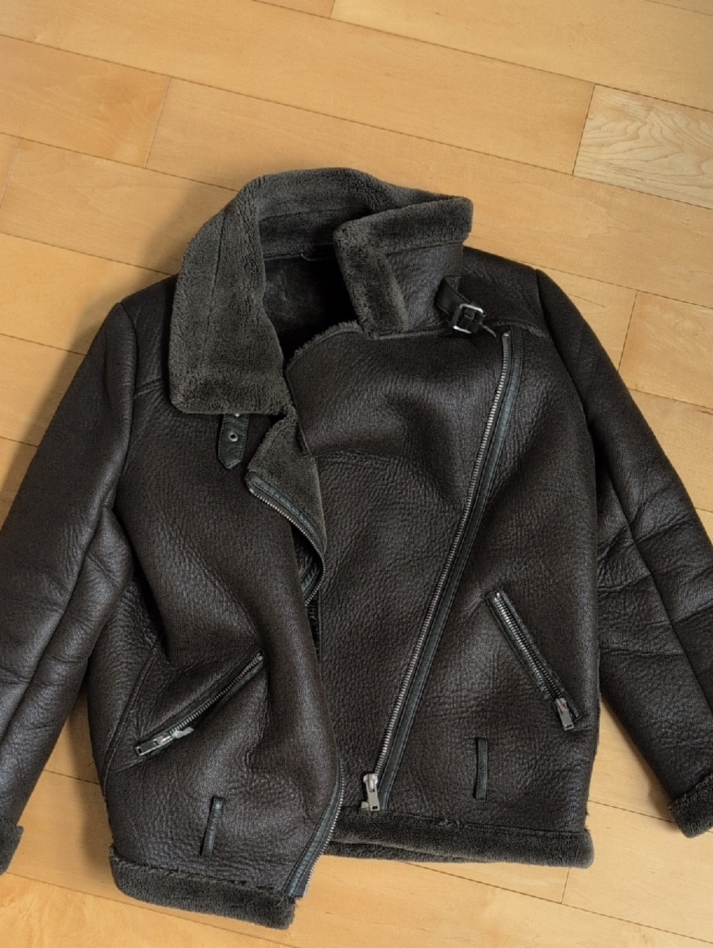 Women's Dark Olive Faux Shearling Aviator Jacket